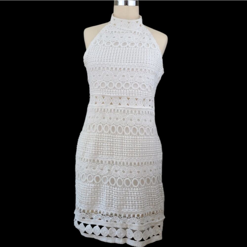 NWT Boho Factory White Crochet Halter Mini Dress XL Boho Resort Chic Vacation